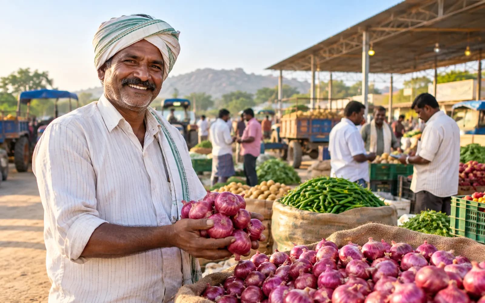 Farmer with agricultural produce representing opportunities on Agri Varadhi