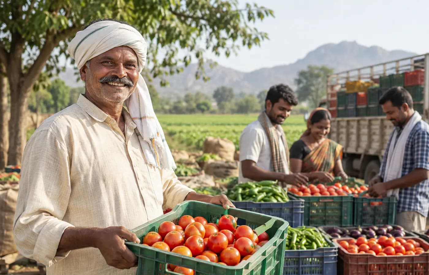 Farmer with agricultural produce ready for sale